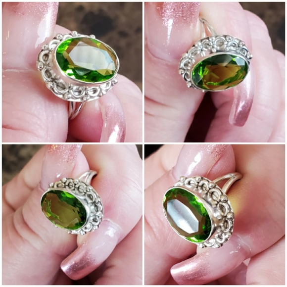 Genuine 7ct Faceted Green Peridot Ring Size 6 - Picture 4 of 7